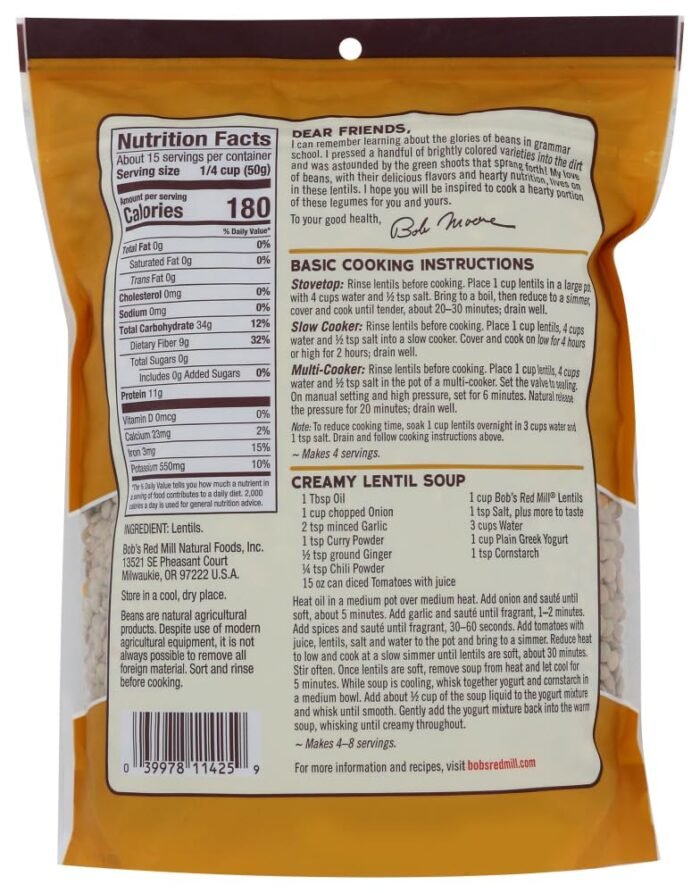bobs red mill brown lentils pack