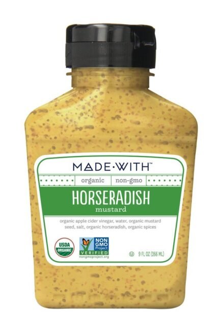 made with organic non-gmo horseradish mustard