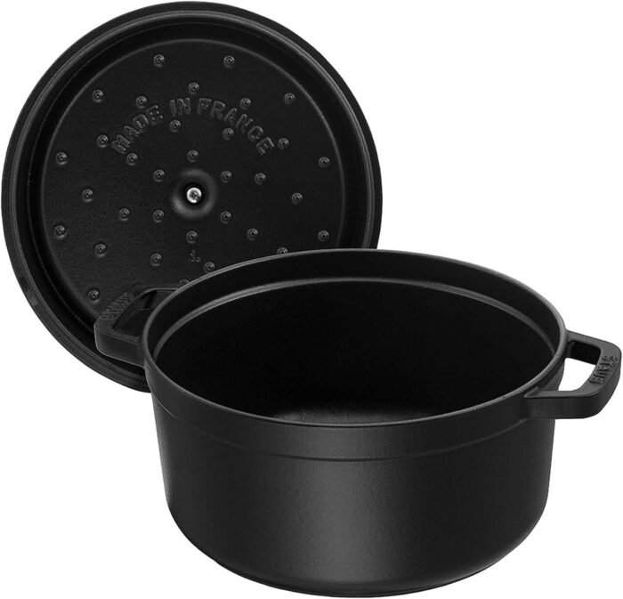 staub 9 qt round cast iron cocotte black mattle