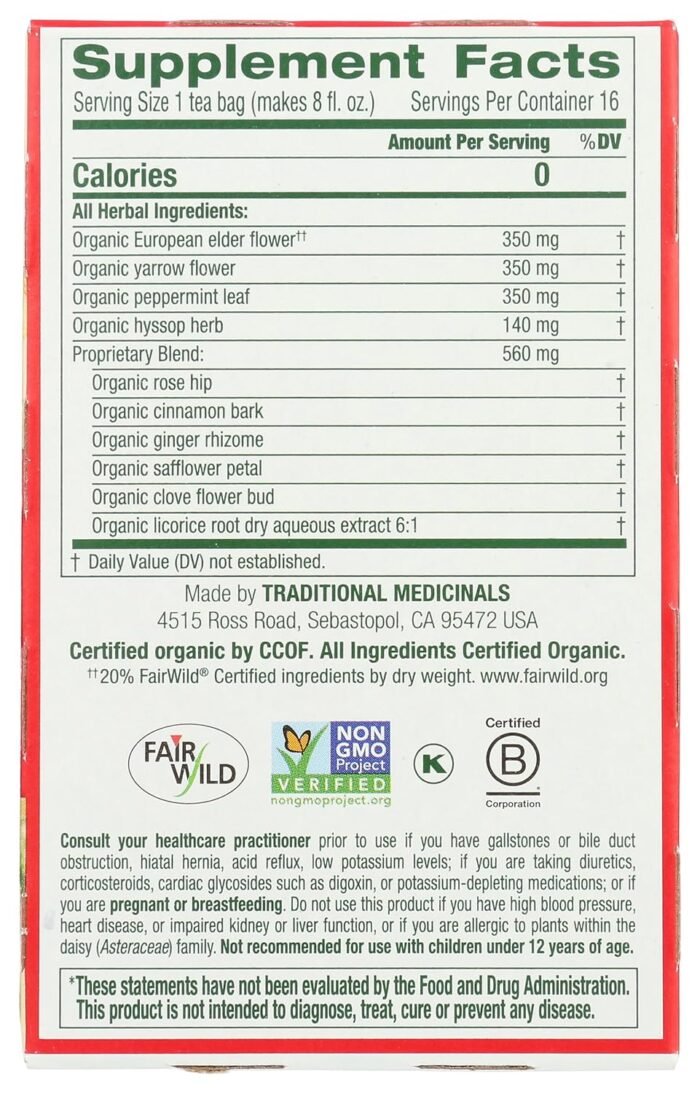 traditional medicinals elderflower spice tea pack