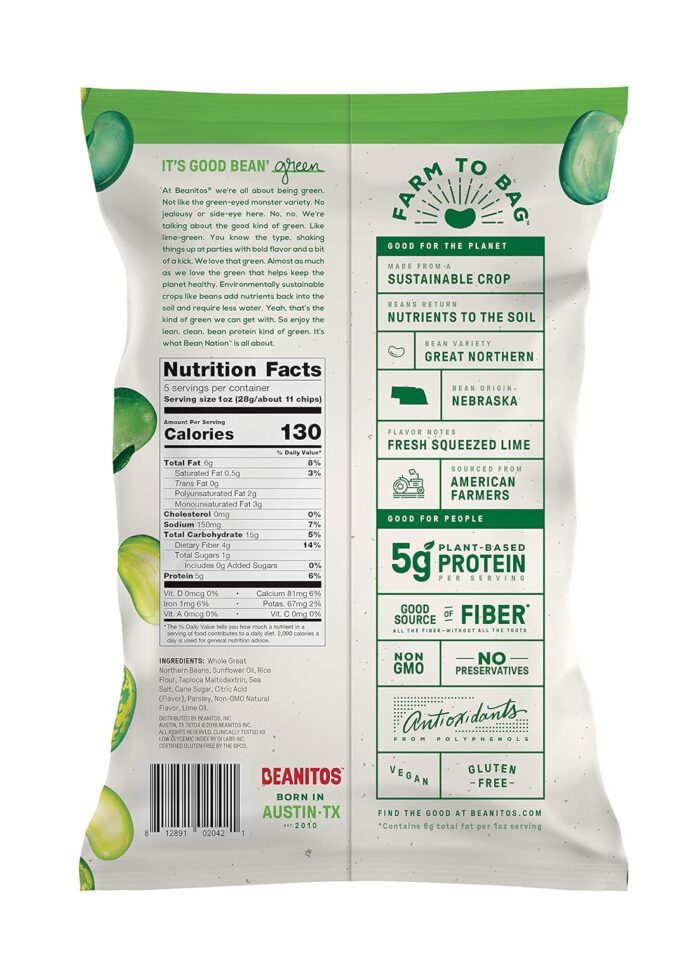 beanitos white bean chips hint of lime pack