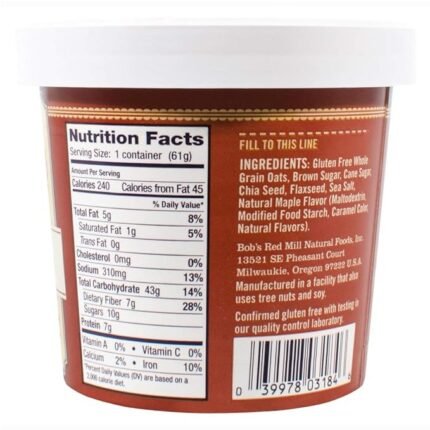 bobs red mill oatmeal cup maple brown sugar