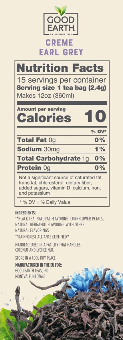 good earth sensorials creme eari grey black tea pack