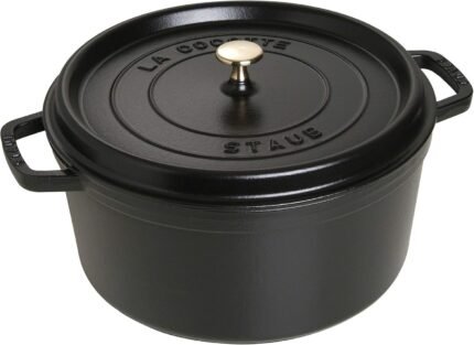 staub 9 qt round cast iron cocotte black mattle