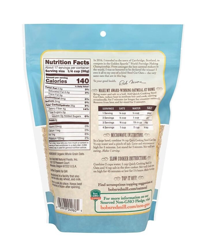 bobs red mill organic quick cook steel cut oats pack
