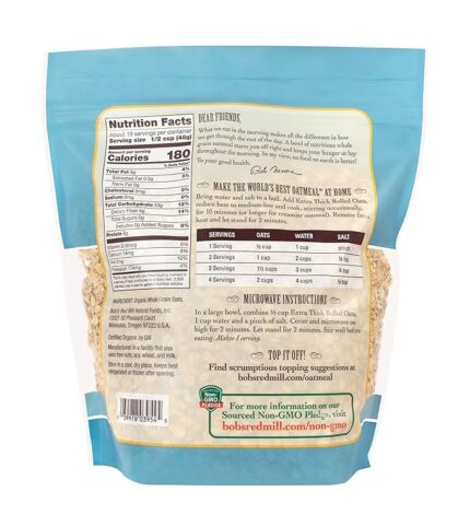 bobs red mill organic extra thick rolled oats pack