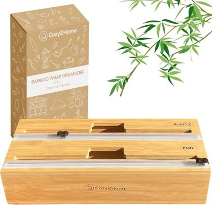 2 in 1 bamboo wrap dispenser with cutter for 12 inch rolls