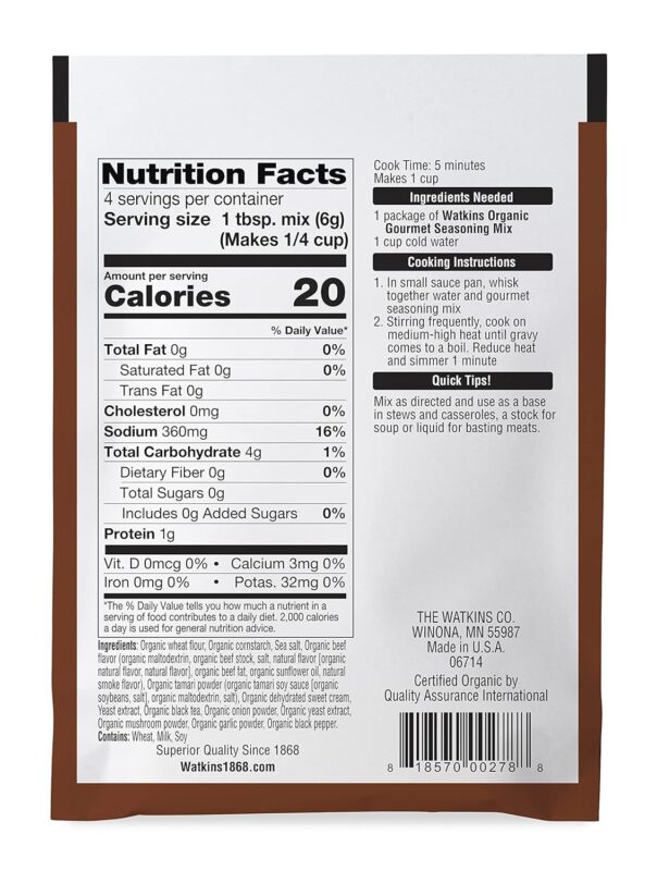 watkins brown gravy gourmet seasoning mix nutrition facts