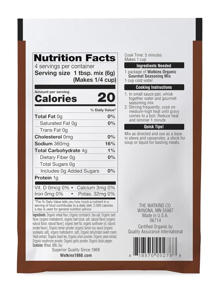 watkins brown gravy gourmet seasoning mix nutrition facts