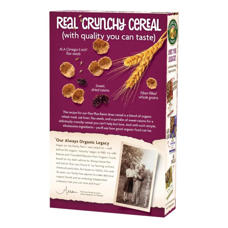 natures path flax plus raisin bran cereal pack