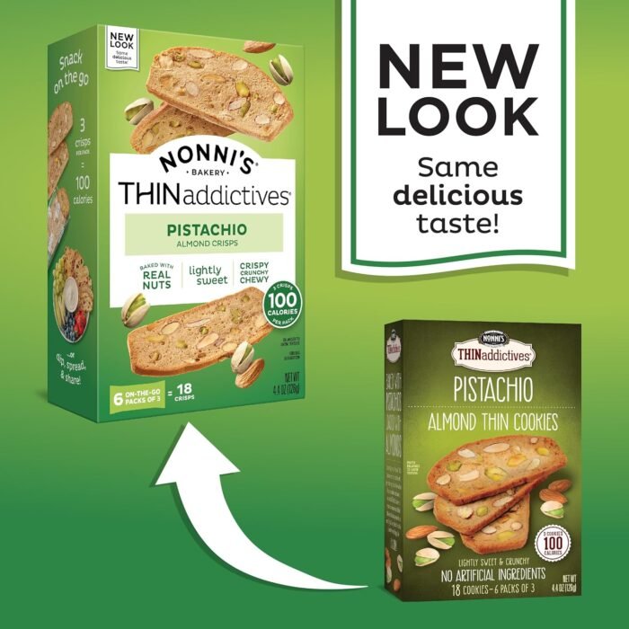 nonni's thin addictives pistachio almond crisps pack