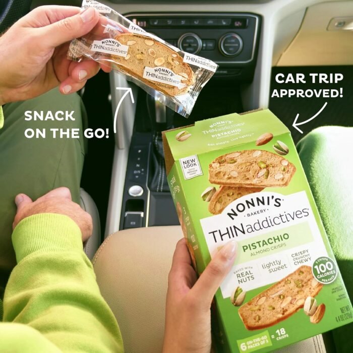 nonni's thin addictives pistachio almond crisps pack