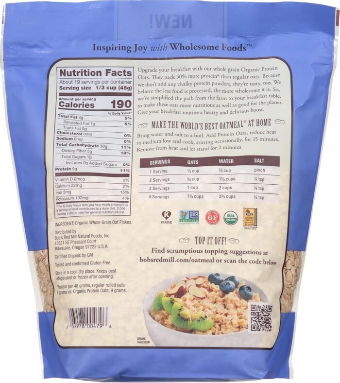 bobs red mill organic high protein oats pack