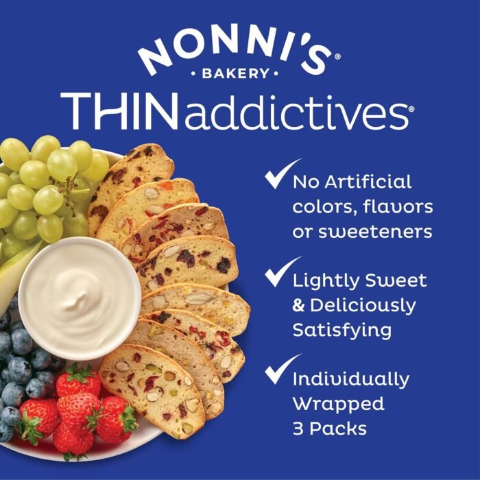 nonni's thin addictives pistachio almond crisps pack