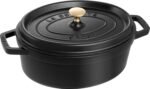 staub cocotte two handle pot black