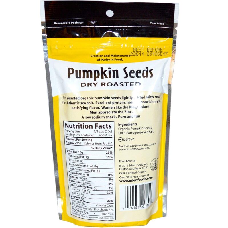 eden organic pumpkin seeds dry roasted nutrition facts