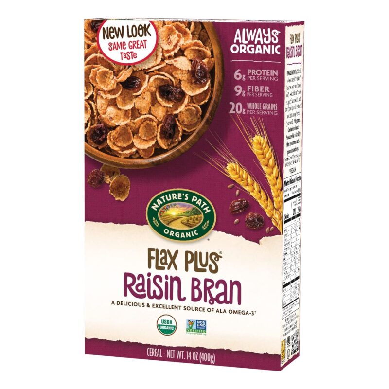 natures path flax plus raisin bran cereal pack
