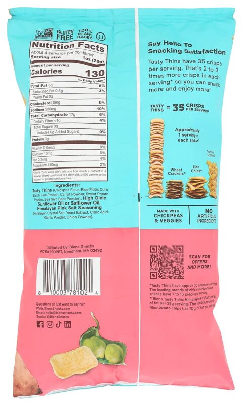 biena tasty thins veggie crisps pack