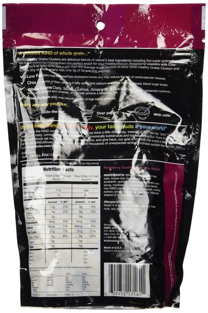 kind healthy grains raspberry clusters pack