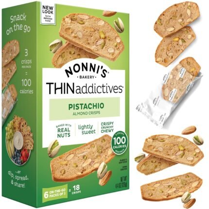 nonni's thin addictives pistachio almond crisps pack