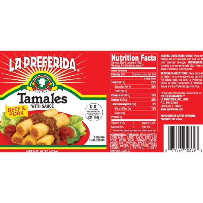 la preferida beef & pork tamales with sauce