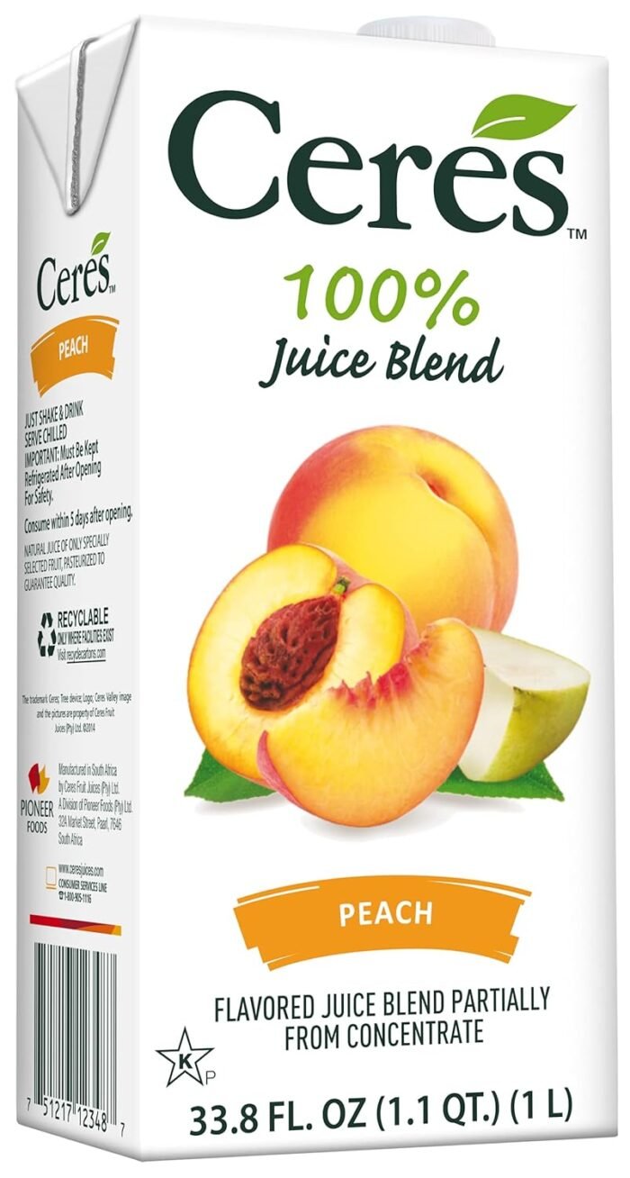 ceres 100% jucie blend peach pack