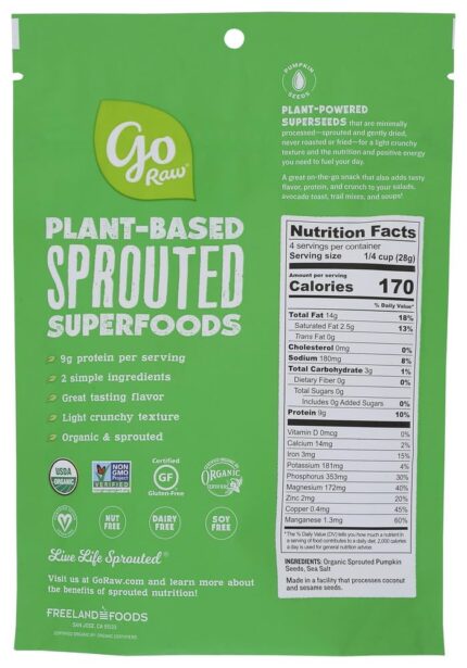 go raw sprouted pumpkin seeds with sea salt pack
