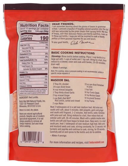 bobs red mill red lentil beans pack