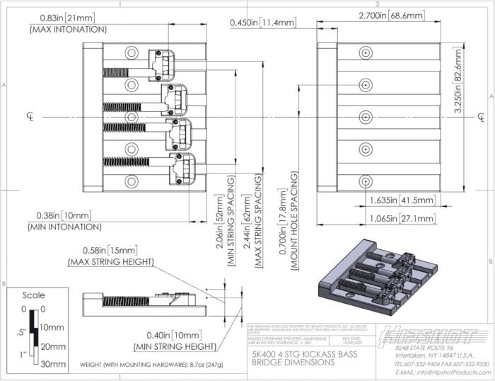 hipshot kickass high mass bass bridge chrome