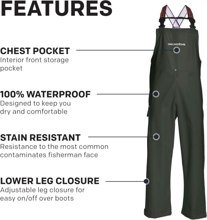 grundens men's neptune fishing bib pants green xs