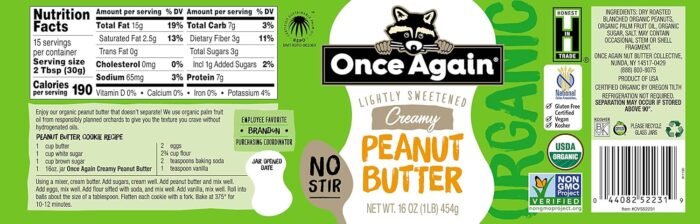 once again organic creamy peanut butter