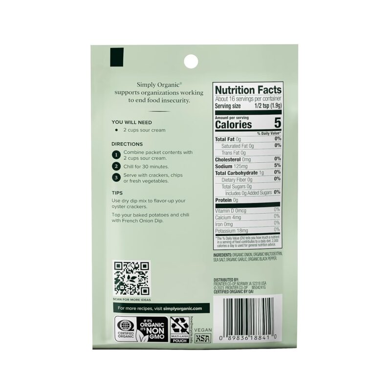 simply organic french onion dip mix pack