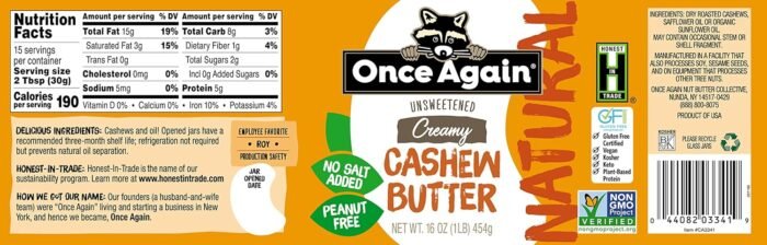 once again organic creamy peanut butter