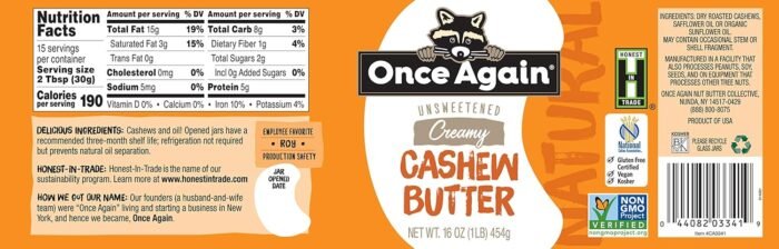 once again organic creamy peanut butter