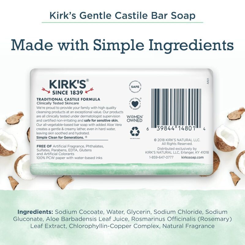 kirk's gentle castile castile soap soothing aloe vera
