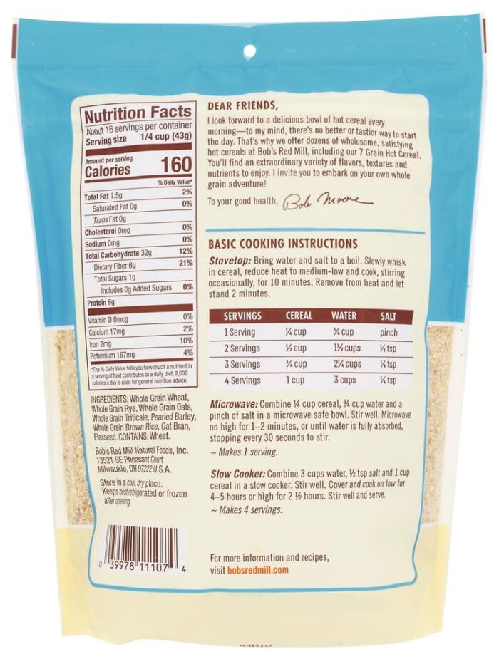 bobs red mill 7 grain hot cereal pack