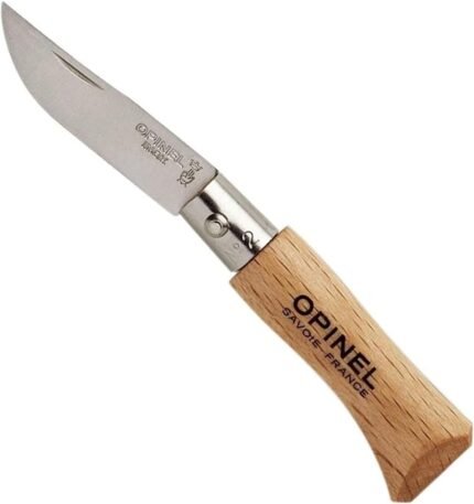 Opinel Stainless Steel Inox Folding Knife, Beechwood