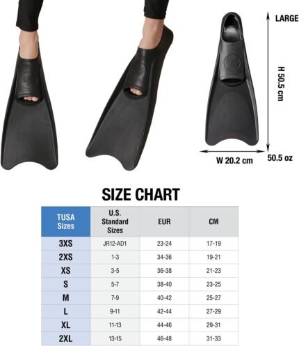tusa sport full foot snorkel fin black small