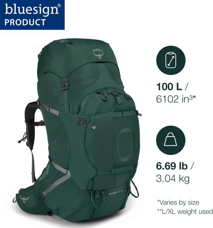 Osprey Aether Plus 100L Men's Backpack, Black, L/XL - Image 2