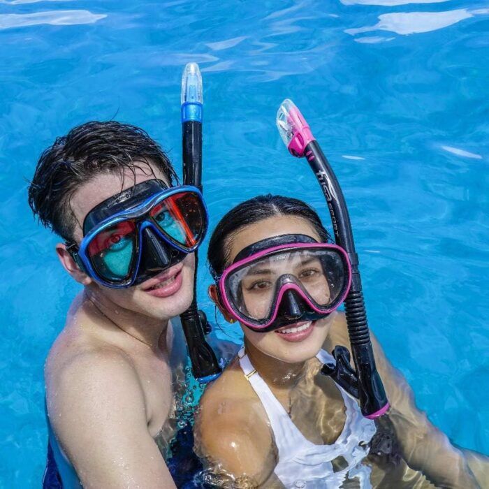 tusa sport snorkel mask & fins set white medium