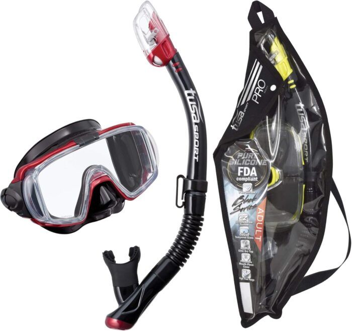 tusa sport visio tri ex mask & snorkel combo dark red