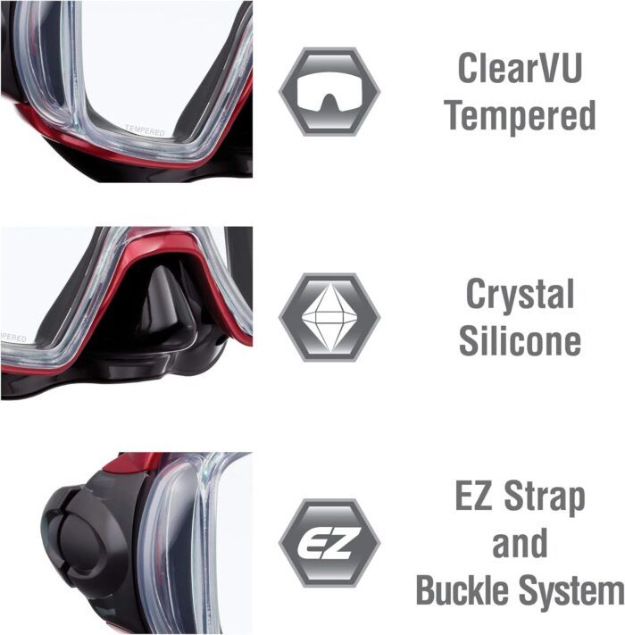 tusa sport visio tri ex mask & snorkel combo dark red