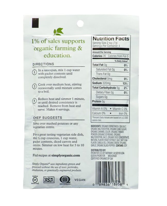 simply organic vegetarian brown gravy mix pack