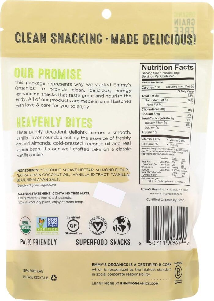 Emmy's Organics Coconut Cookies Vanilla Bean, 6 Oz - Image 8