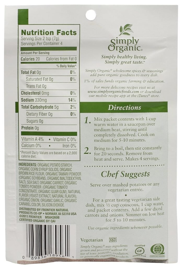 simply organic vegetarian brown gravy mix pack