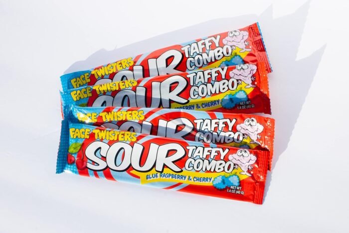face twisters sour taffy raspberry and cherry