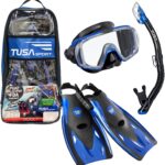 tusa sport snorkel mask & fins set metallic blue large