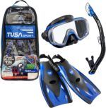 tusa sport snorkel mask & fins set metallic blue large