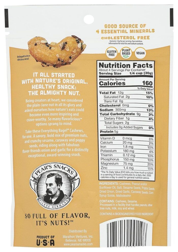Pear's Snacks Everything Bagel Cashews, 4 Oz - Image 2