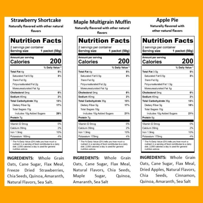 backery on main variety pack instant oatmeal pack